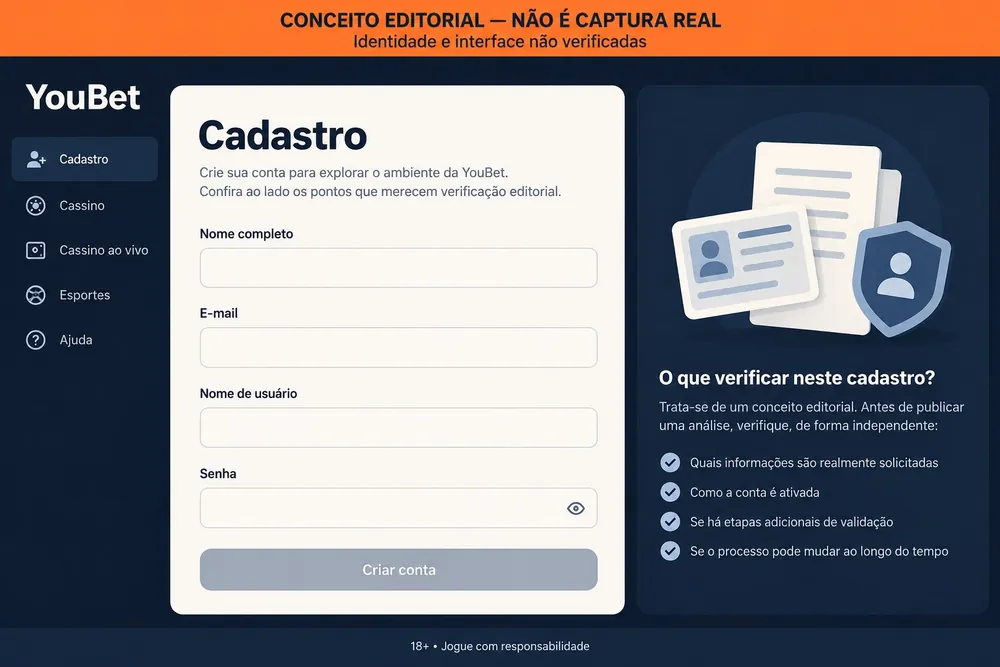 Formulário conceitual de cadastro com nome, e-mail e senha