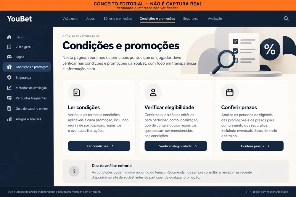Página conceitual de condições e promoções com três cartões