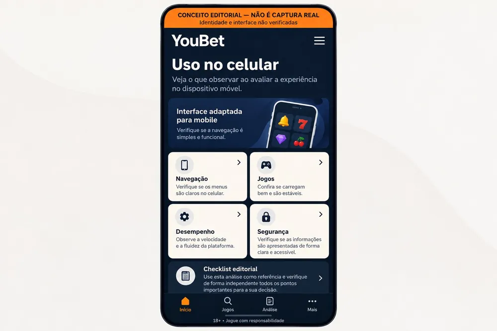 Tela de celular conceitual com atalhos de navegação e jogos
