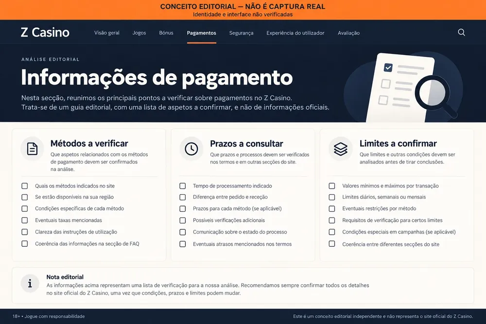 Página conceitual de pagamentos com listas de verificação