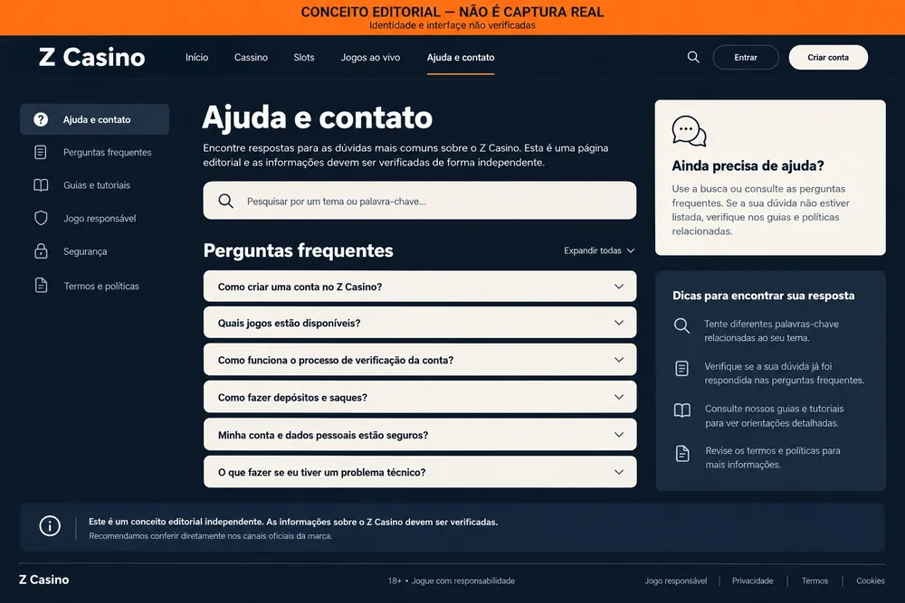 Central de ajuda conceitual com perguntas frequentes