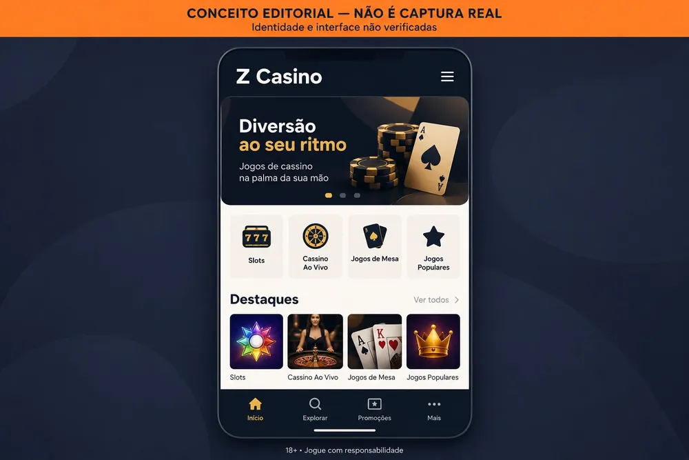 Tela de celular conceitual com destaques de slots e cassino ao vivo