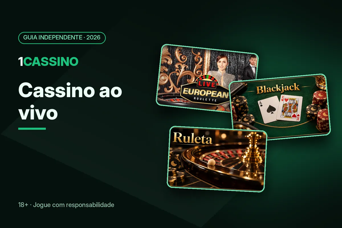 Capa 'Cassino ao vivo' com artes de roleta europeia ao vivo, blackjack e roleta