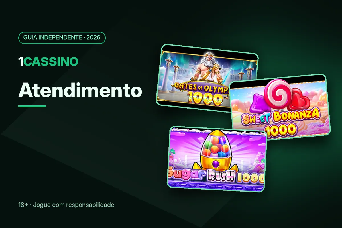 Capa 'Atendimento' com artes de Gates of Olympus 1000, Sweet Bonanza 1000 e Sugar Rush 1000