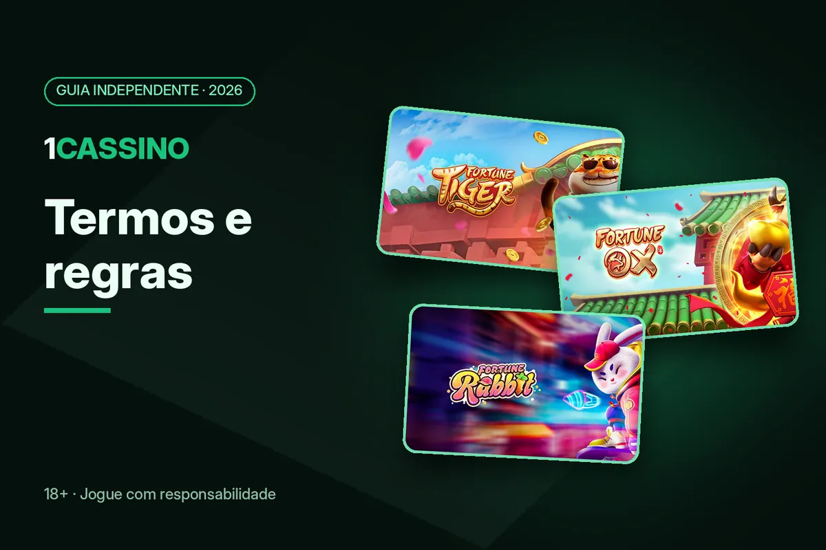 Capa 'Termos e regras' com artes de Fortune Tiger, Fortune Ox e Fortune Rabbit