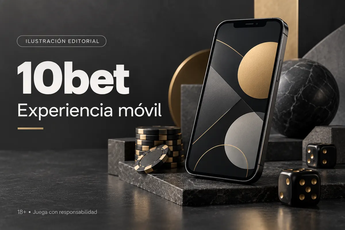 10bet en el celular: funciona desde el navegador, la app es opcional. Ilustración editorial.