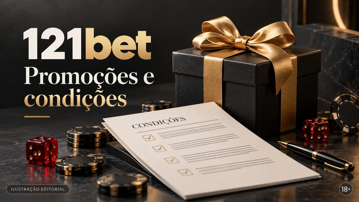 Promoções e condições em 121bet: confira o rollover e a aposta máxima. Ilustração editorial.