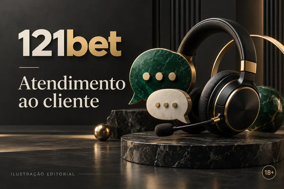 Atendimento ao cliente de 121bet: chat e e-mail; confira horários e idioma. Ilustração editorial.