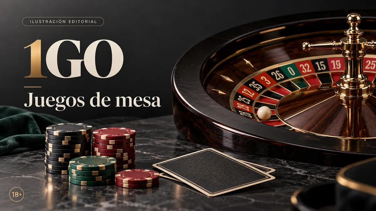 Juegos de mesa en 1GO: ruleta, blackjack y bacará. Ilustración editorial.