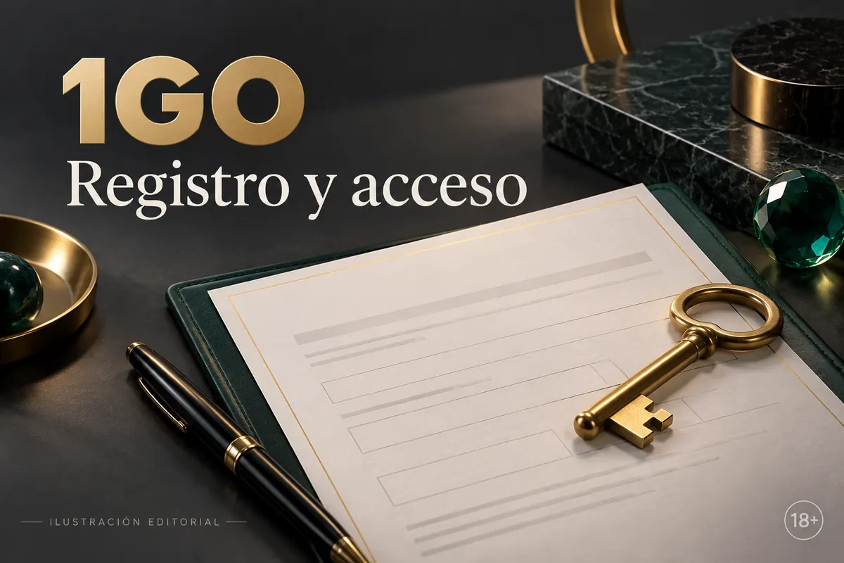 Registro y acceso en 1GO: datos reales y verificación de la cuenta. Ilustración editorial.