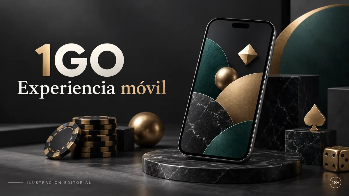 1GO en el celular: funciona desde el navegador, la app es opcional. Ilustración editorial.