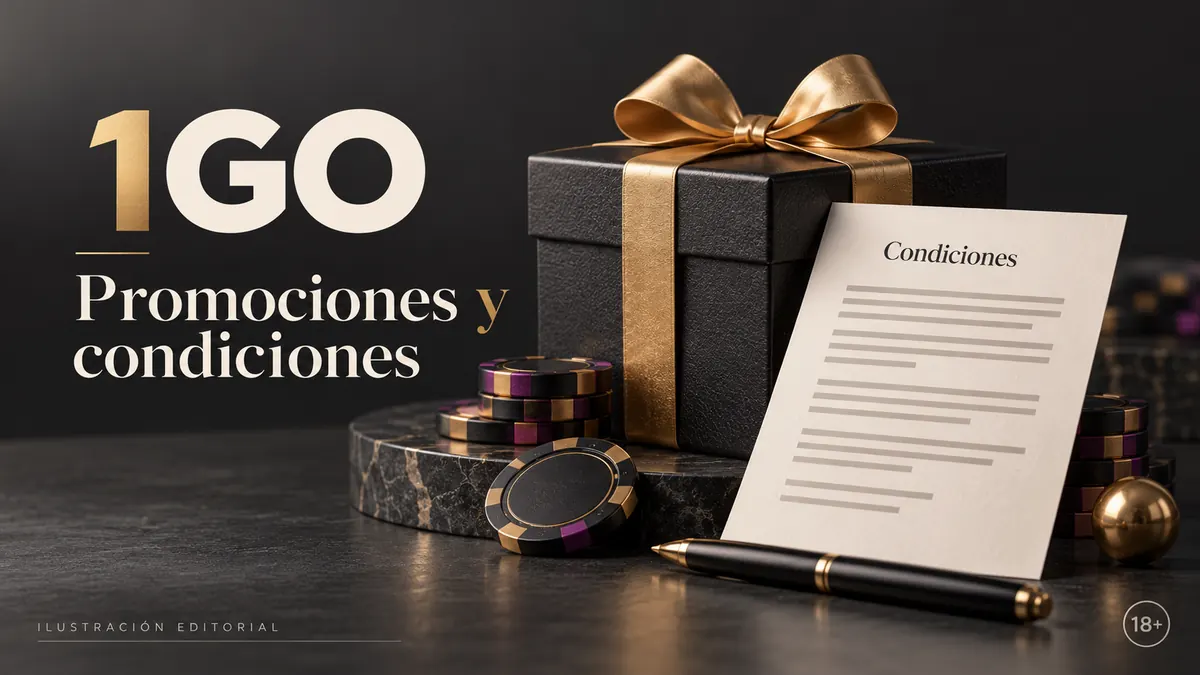 Promociones y condiciones en 1GO: revisa el rollover y la apuesta máxima. Ilustración editorial.