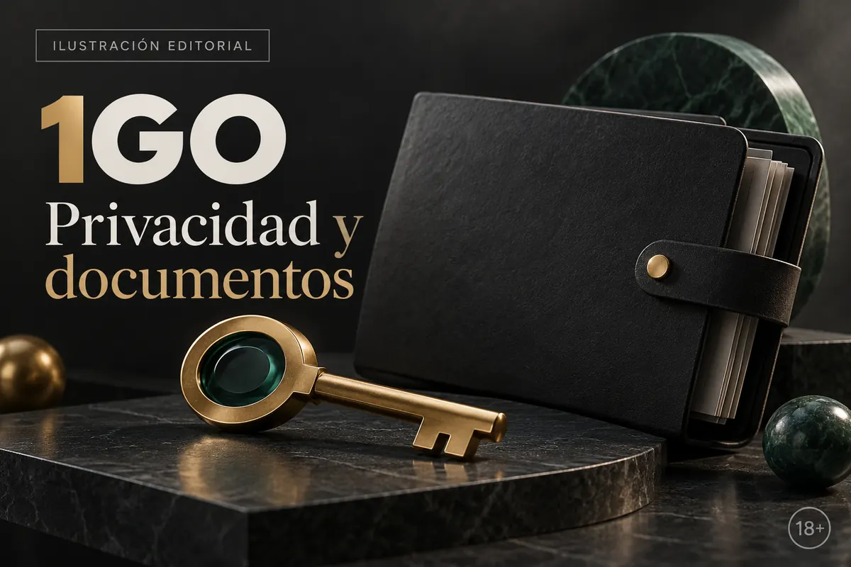Privacidad y documentos en 1GO: verificación de identidad antes del primer retiro. Ilustración editorial.