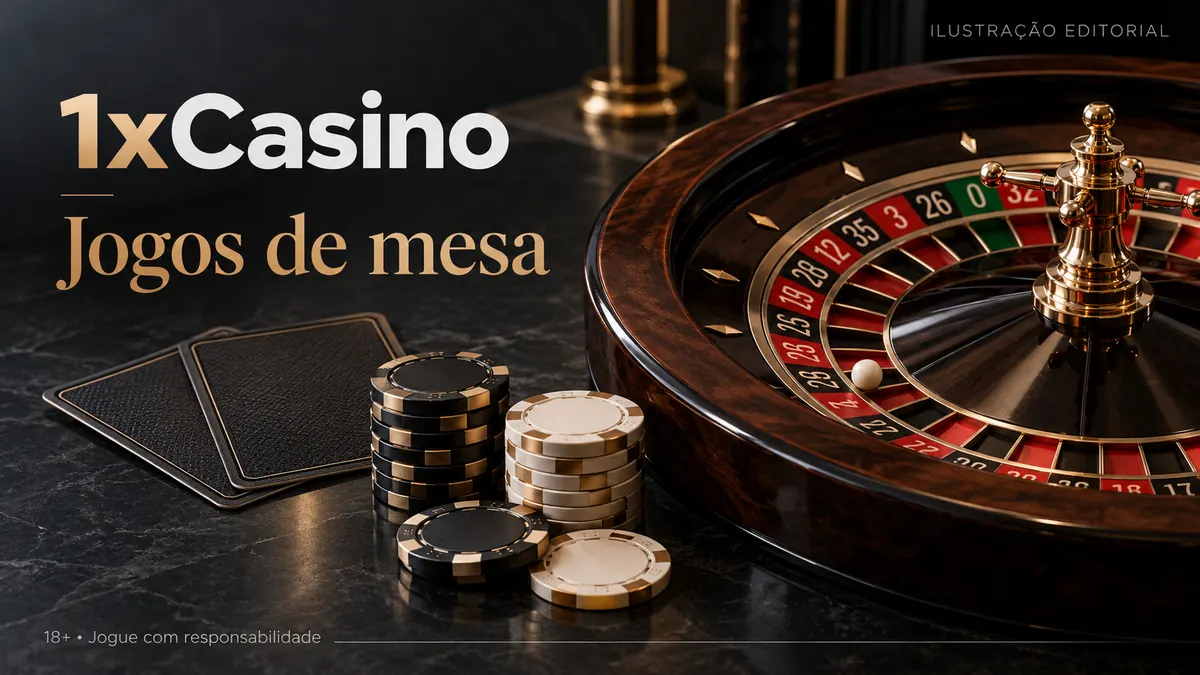 Jogos de mesa em 1xCasino: roleta, blackjack e bacará. Ilustração editorial.