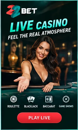 Casino en vivo de 22Bet: mesas con crupier real.