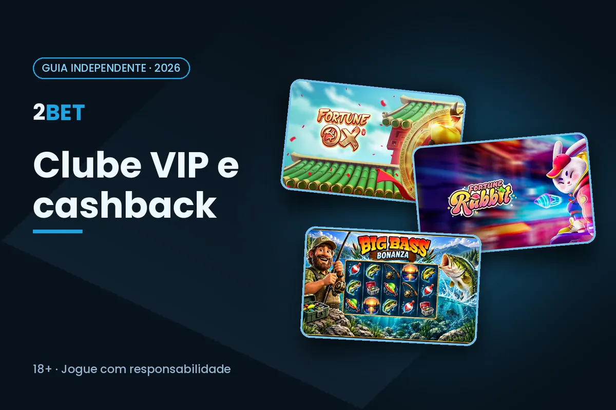 Capa 'Clube VIP e cashback' com artes de Fortune Ox, Fortune Rabbit e Big Bass Bonanza