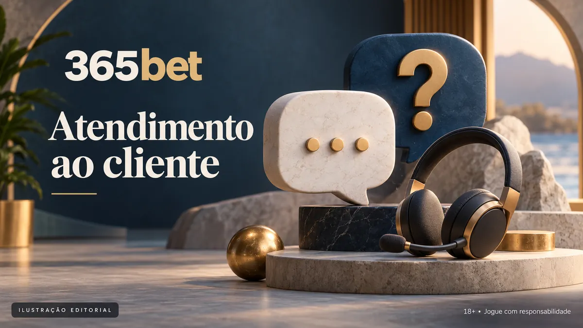 Balão de conversa, ponto de interrogação e headset, título Atendimento ao cliente