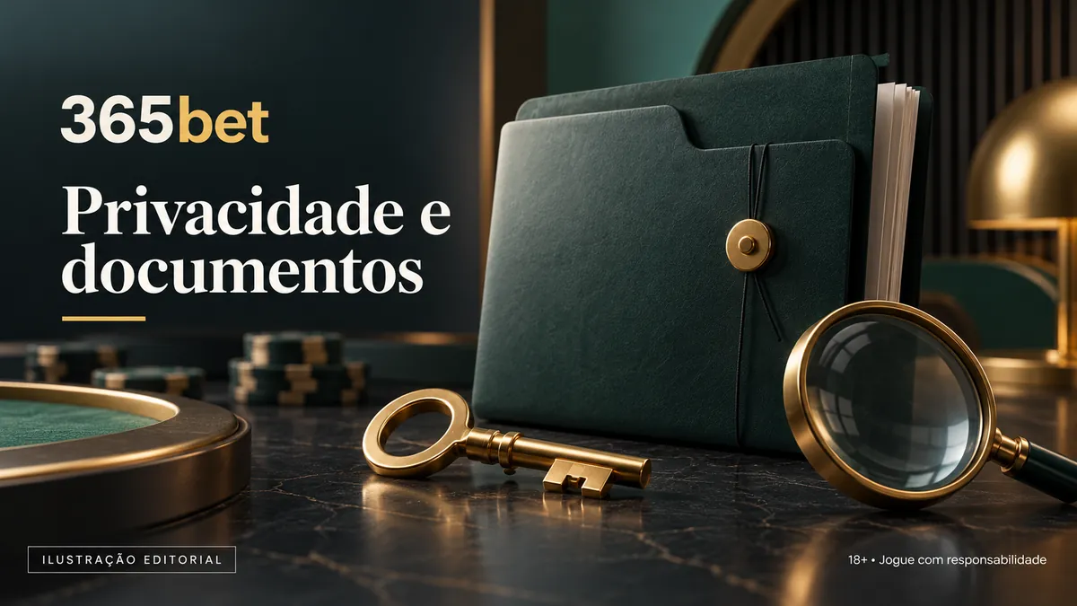 Pasta de documentos verde, chave e lupa, título Privacidade e documentos
