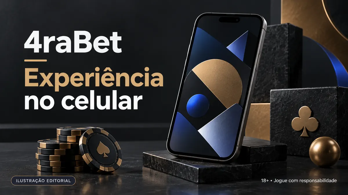 4raBet no celular: funciona pelo navegador, o app é opcional. Ilustração editorial.