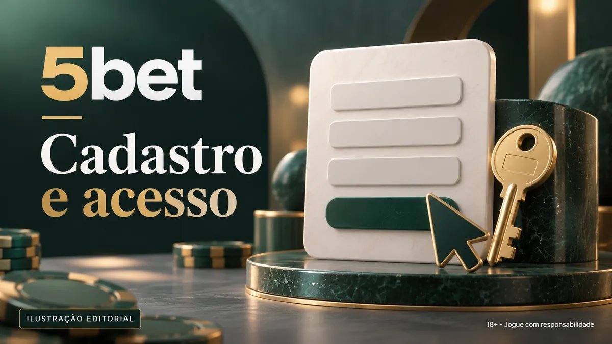 Formulário estilizado, cursor e chave dourada, com o texto 5bet Cadastro e acesso