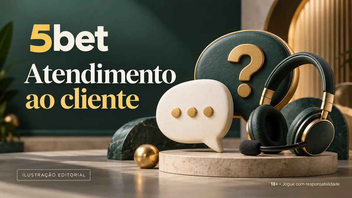 Balão de conversa, ponto de interrogação e fone de ouvido, com o texto 5bet Atendimento ao cliente