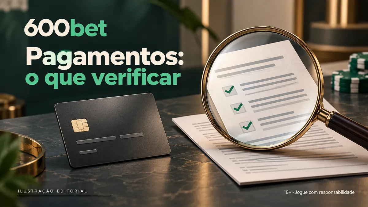 Cartão preto e lista marcada sob lupa, título Pagamentos: o que verificar