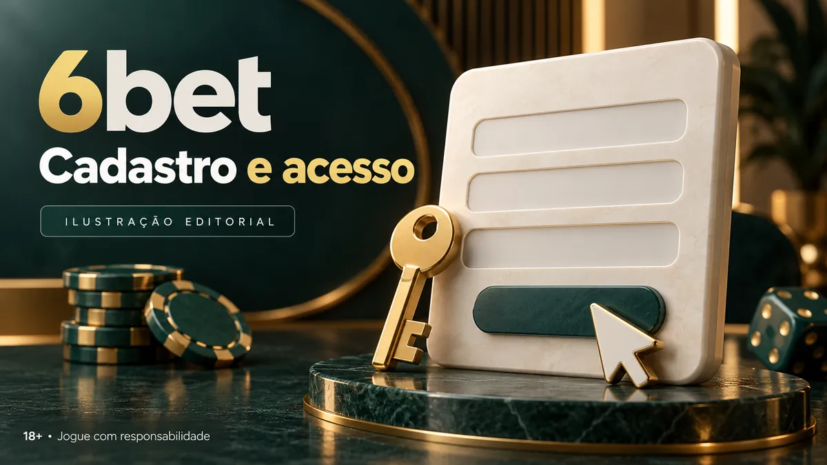 Formulário estilizado, chave dourada e cursor, com o texto 6bet Cadastro e acesso