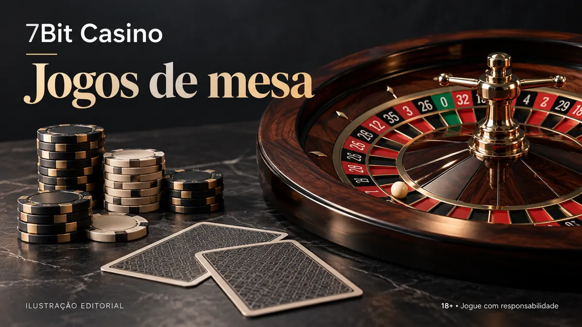 Jogos de mesa em 7Bit Casino: roleta, blackjack e bacará. Ilustração editorial.