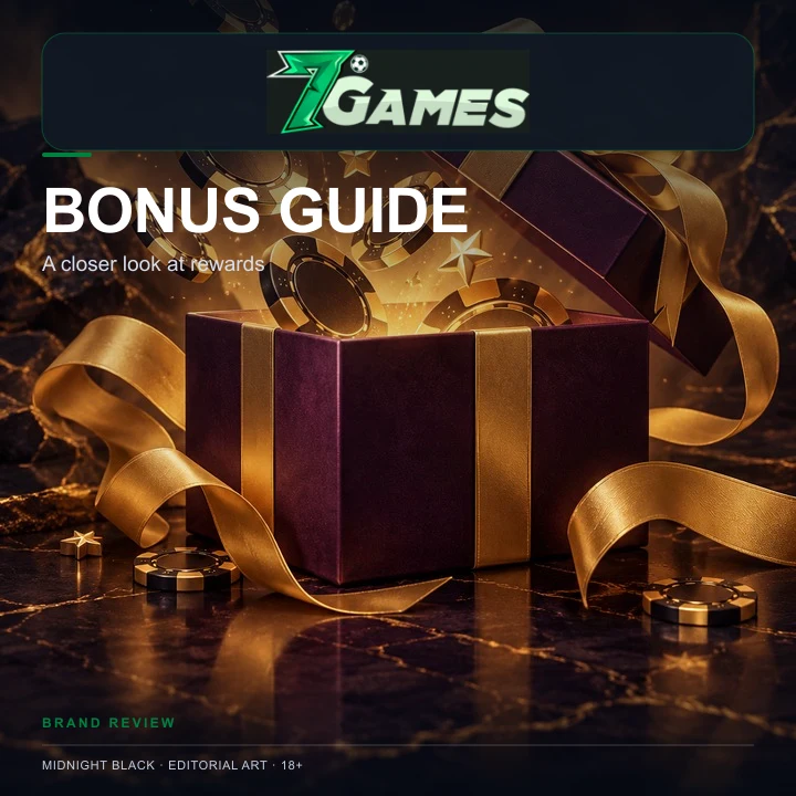 Oferta de boas-vindas de 7Games. Antes de aceitar, confira o rollover e a aposta máxima.