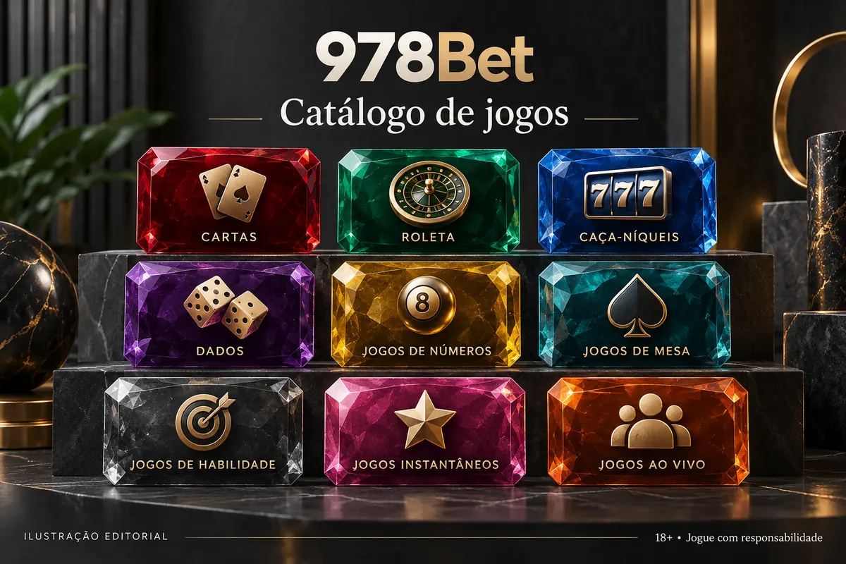 Catálogo de jogos de 978Bet: slots, mesas e cassino ao vivo. Ilustração editorial.
