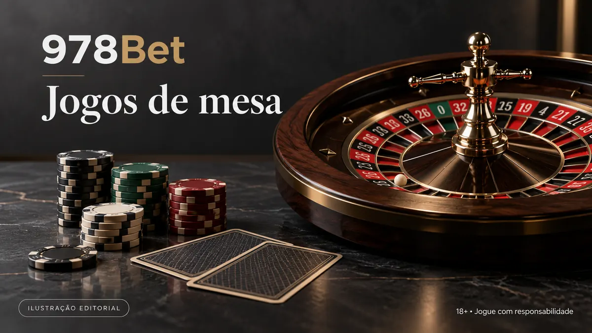 Jogos de mesa em 978Bet: roleta, blackjack e bacará. Ilustração editorial.