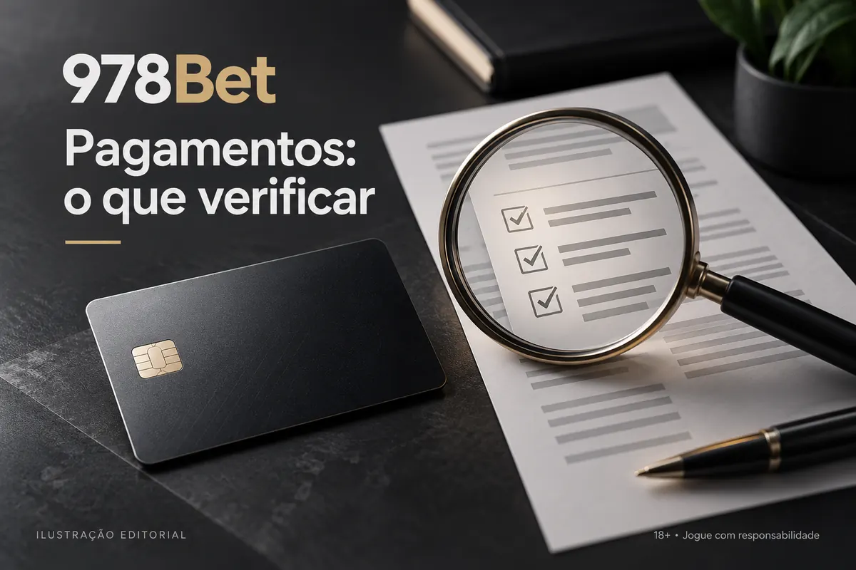Pagamentos em 978Bet: o que verificar antes de depositar e sacar. Ilustração editorial.