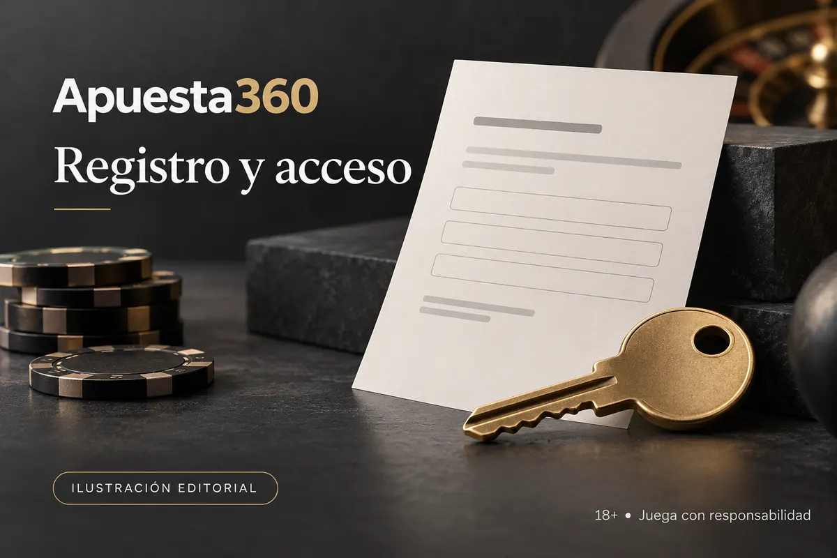 Registro y acceso en Apuesta360: datos reales y verificación de la cuenta. Ilustración editorial.