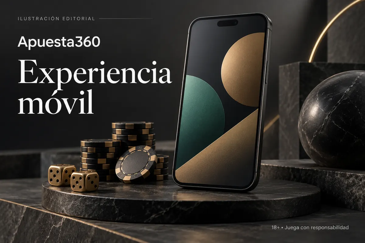Apuesta360 en el celular: funciona desde el navegador, la app es opcional. Ilustración editorial.