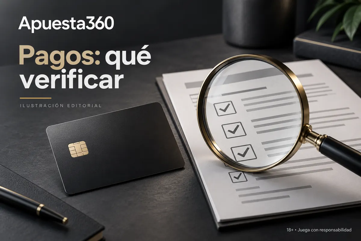 Pagos en Apuesta360: qué verificar antes de depositar y retirar. Ilustración editorial.