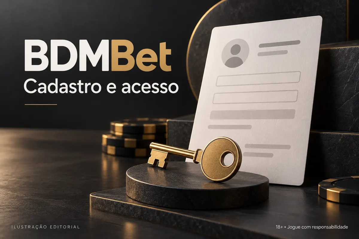 Cadastro e acesso em BDMBet: dados reais e verificação da conta. Ilustração editorial.