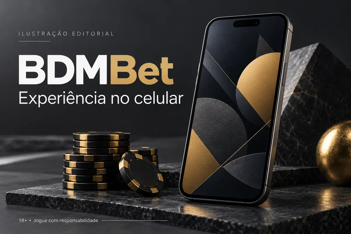 BDMBet no celular: funciona pelo navegador, o app é opcional. Ilustração editorial.