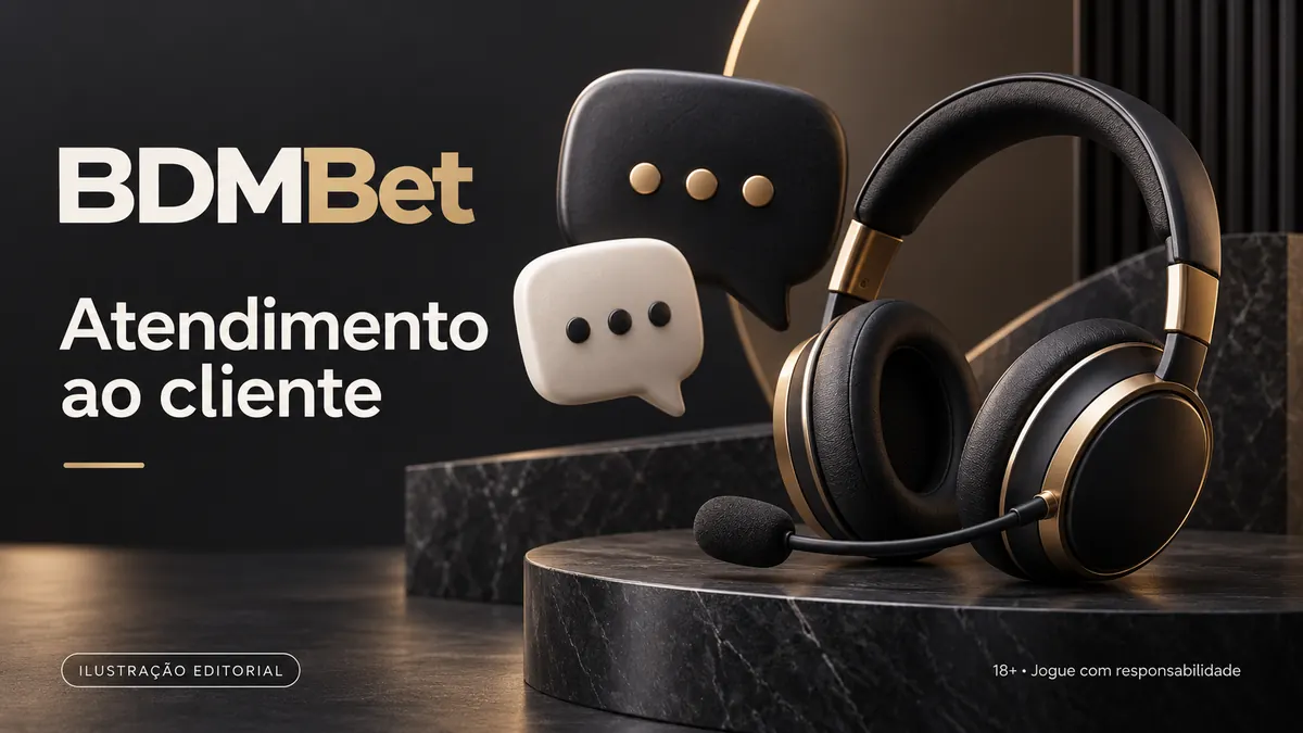 Atendimento ao cliente de BDMBet: chat e e-mail; confira horários e idioma. Ilustração editorial.