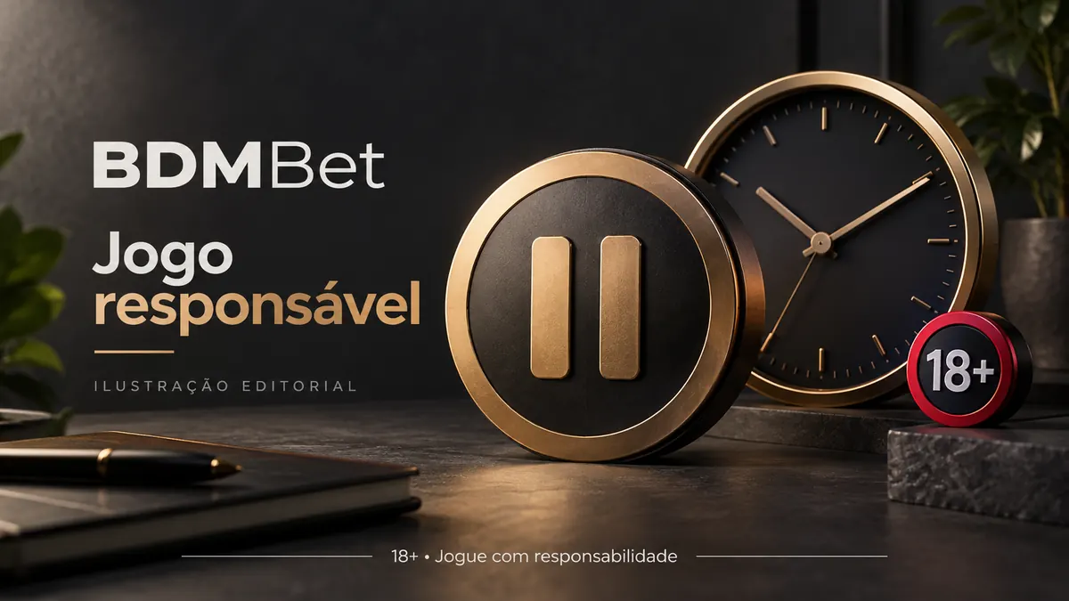 Jogo responsável em BDMBet: limites de depósito, pausas e autoexclusão. Ilustração editorial.