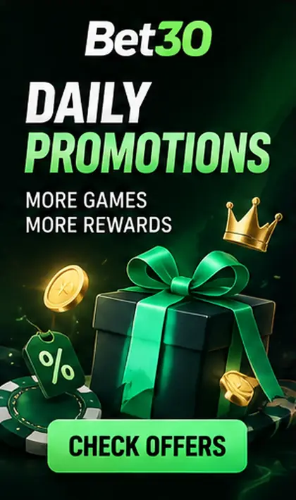 Oferta de bienvenida de Bet30. Antes de aceptarla, revisa el rollover y la apuesta máxima.