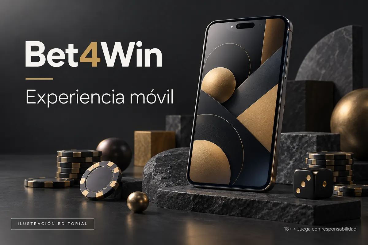 Bet4Win en el celular: funciona desde el navegador, la app es opcional. Ilustración editorial.