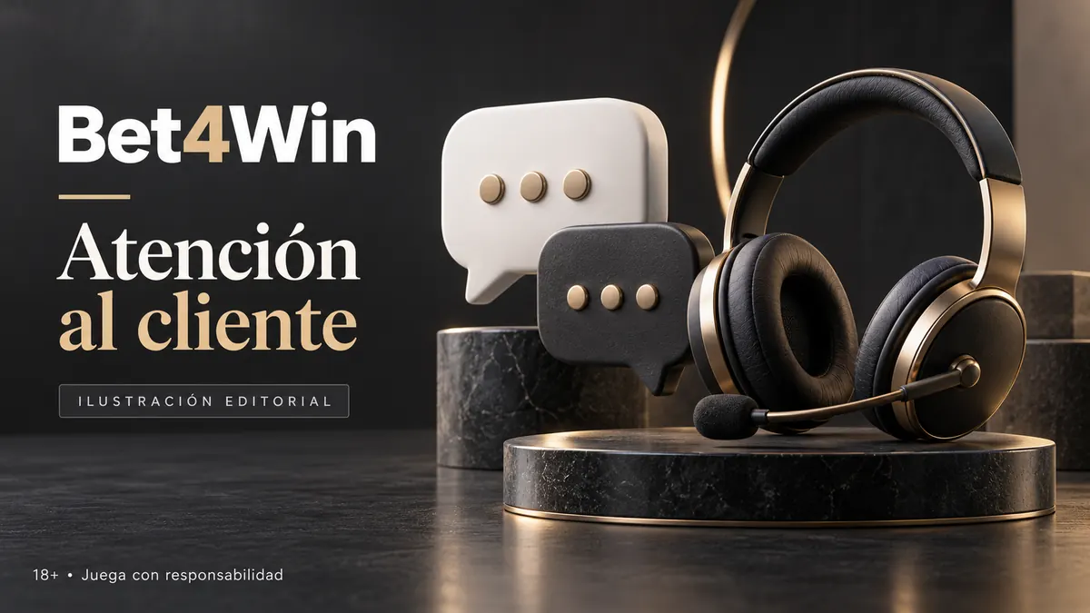 Atención al cliente de Bet4Win: chat y correo; comprueba horarios e idioma. Ilustración editorial.
