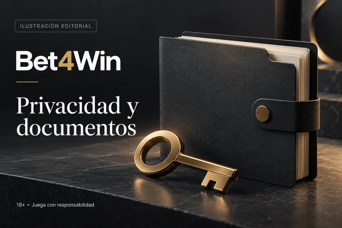 Privacidad y documentos en Bet4Win: verificación de identidad antes del primer retiro. Ilustración editorial.