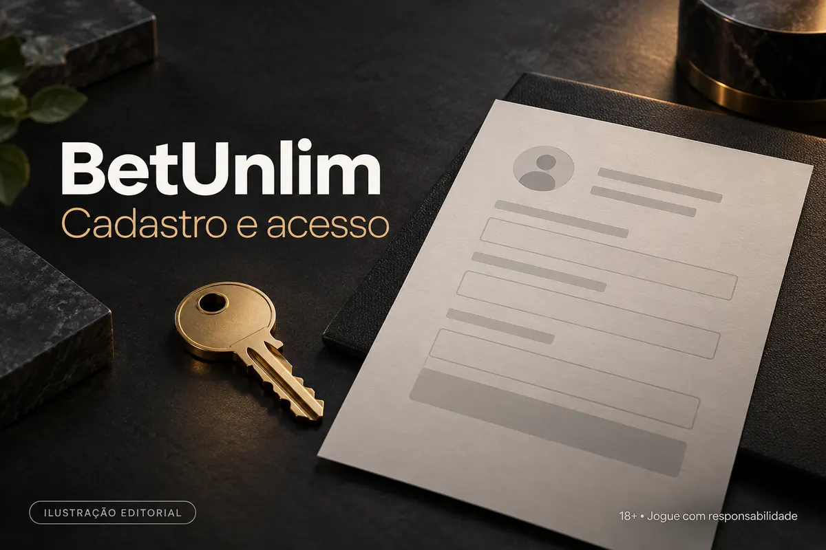 Cadastro e acesso em BetUnlim: dados reais e verificação da conta. Ilustração editorial.
