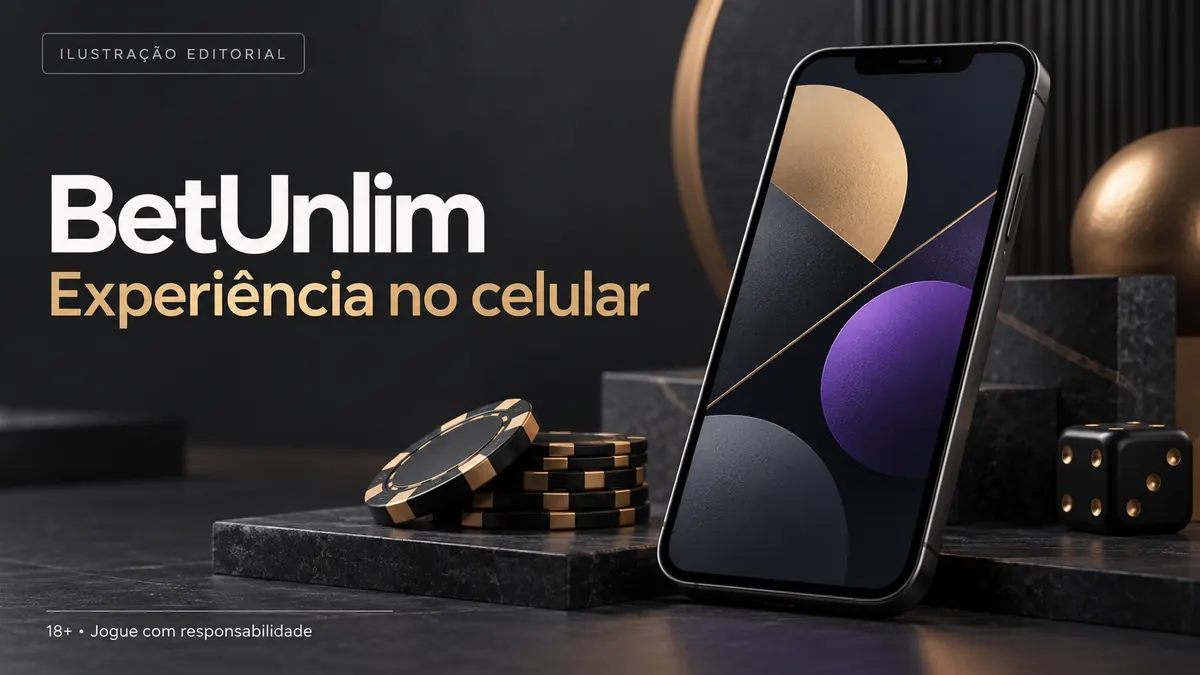 BetUnlim no celular: funciona pelo navegador, o app é opcional. Ilustração editorial.