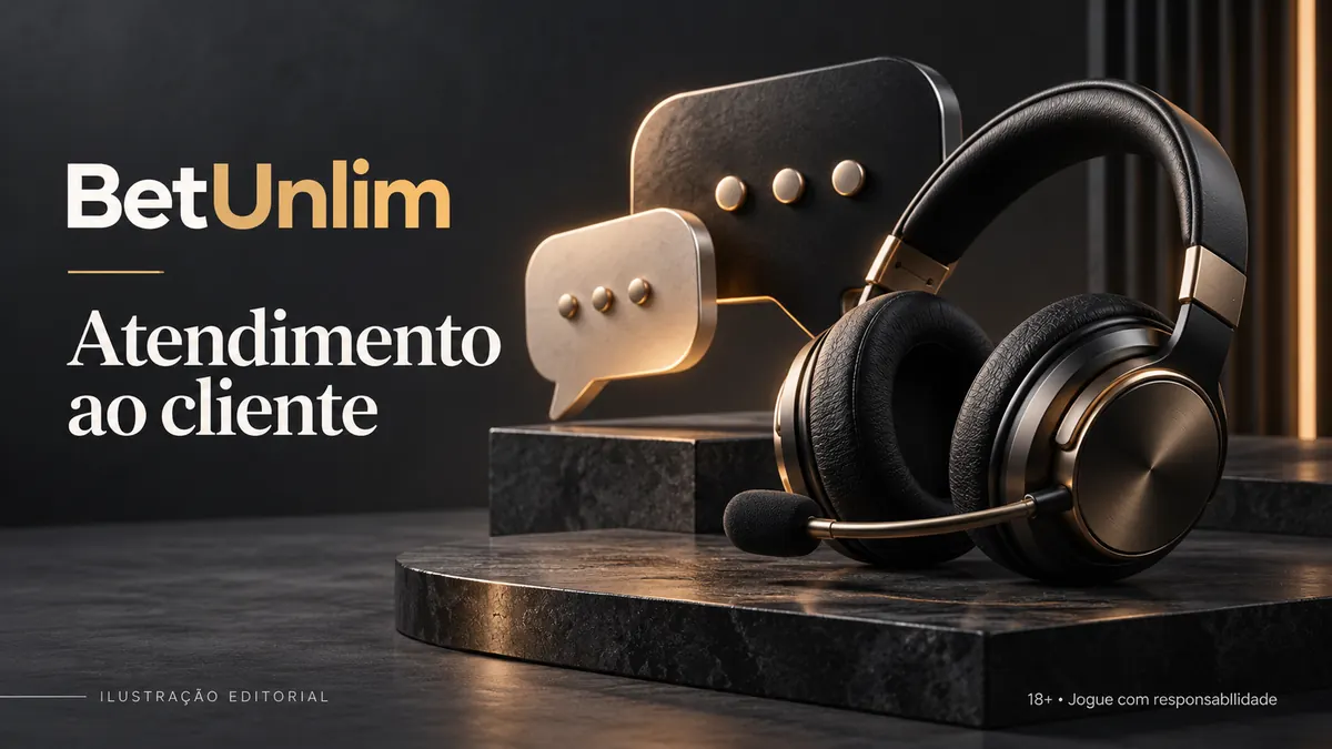 Atendimento ao cliente de BetUnlim: chat e e-mail; confira horários e idioma. Ilustração editorial.