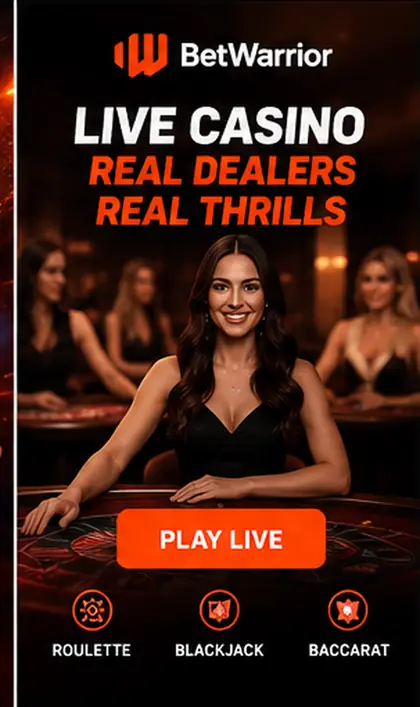 Casino en vivo de BetWarrior: mesas con crupier real.