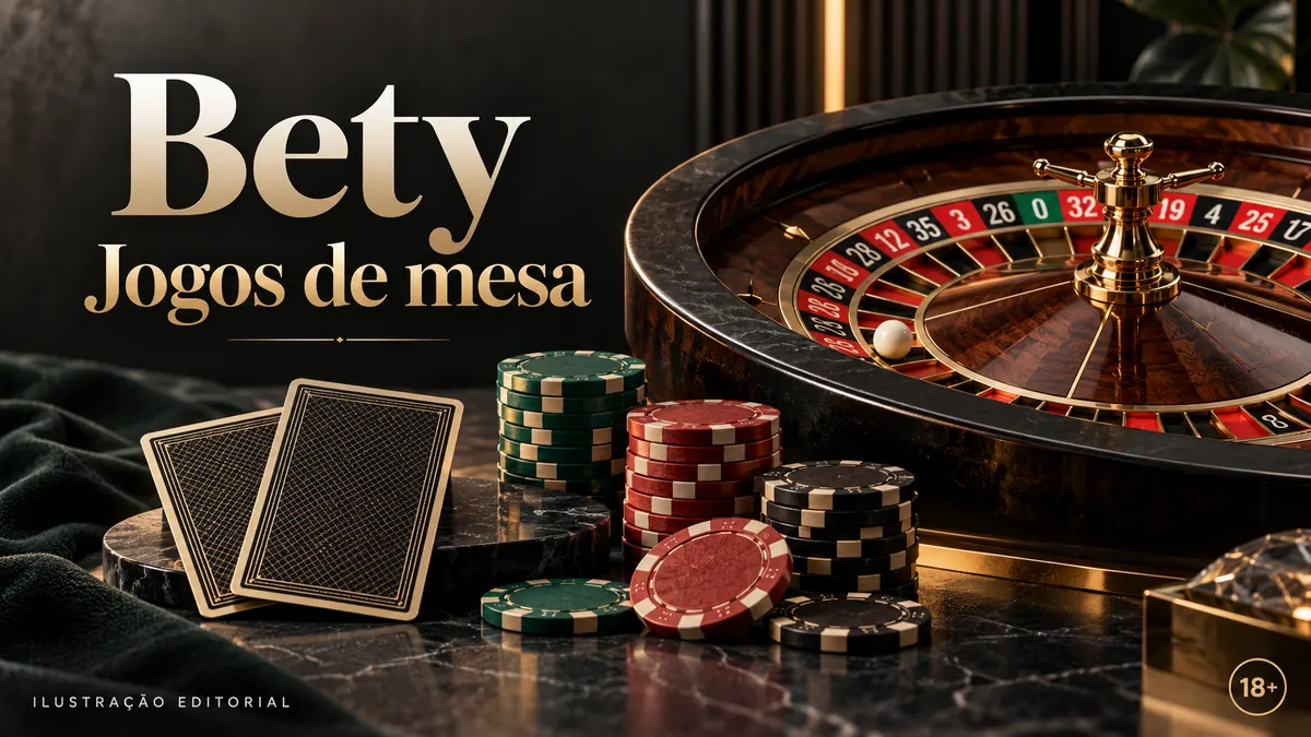 Jogos de mesa em Bety: roleta, blackjack e bacará. Ilustração editorial.