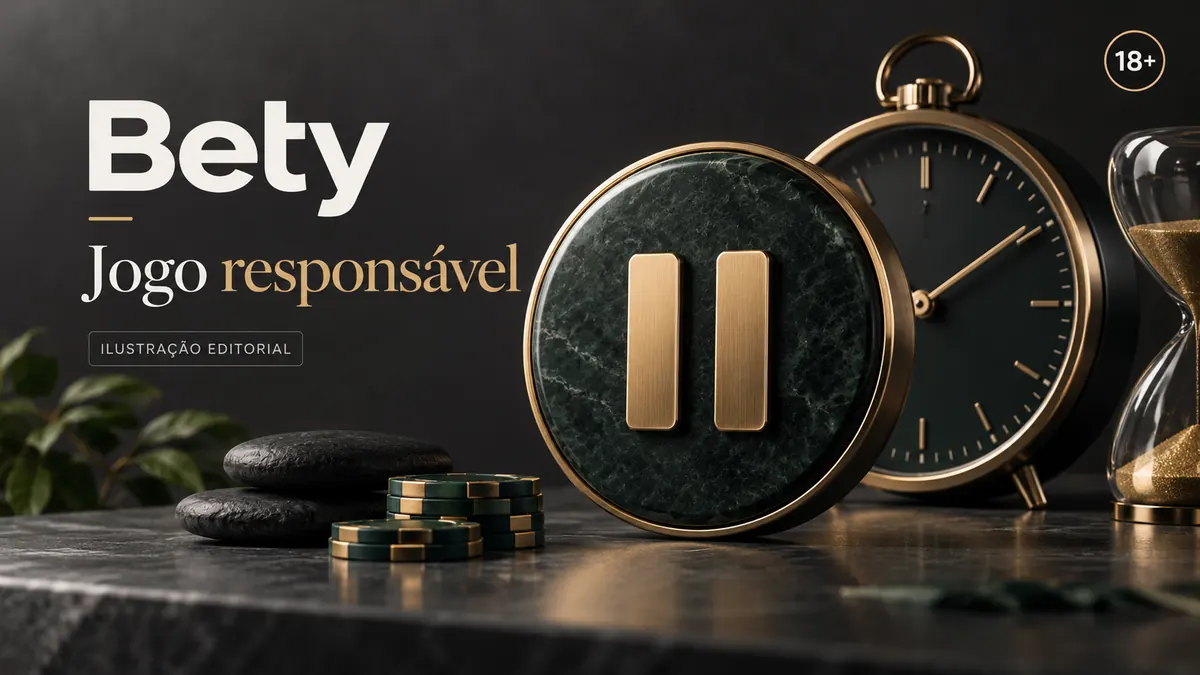 Jogo responsável em Bety: limites de depósito, pausas e autoexclusão. Ilustração editorial.