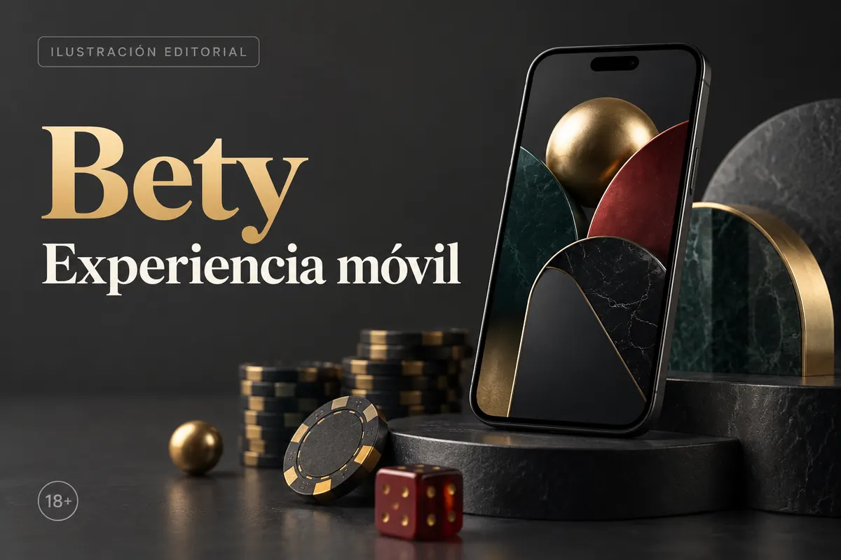 Bety en el celular: funciona desde el navegador, la app es opcional. Ilustración editorial.